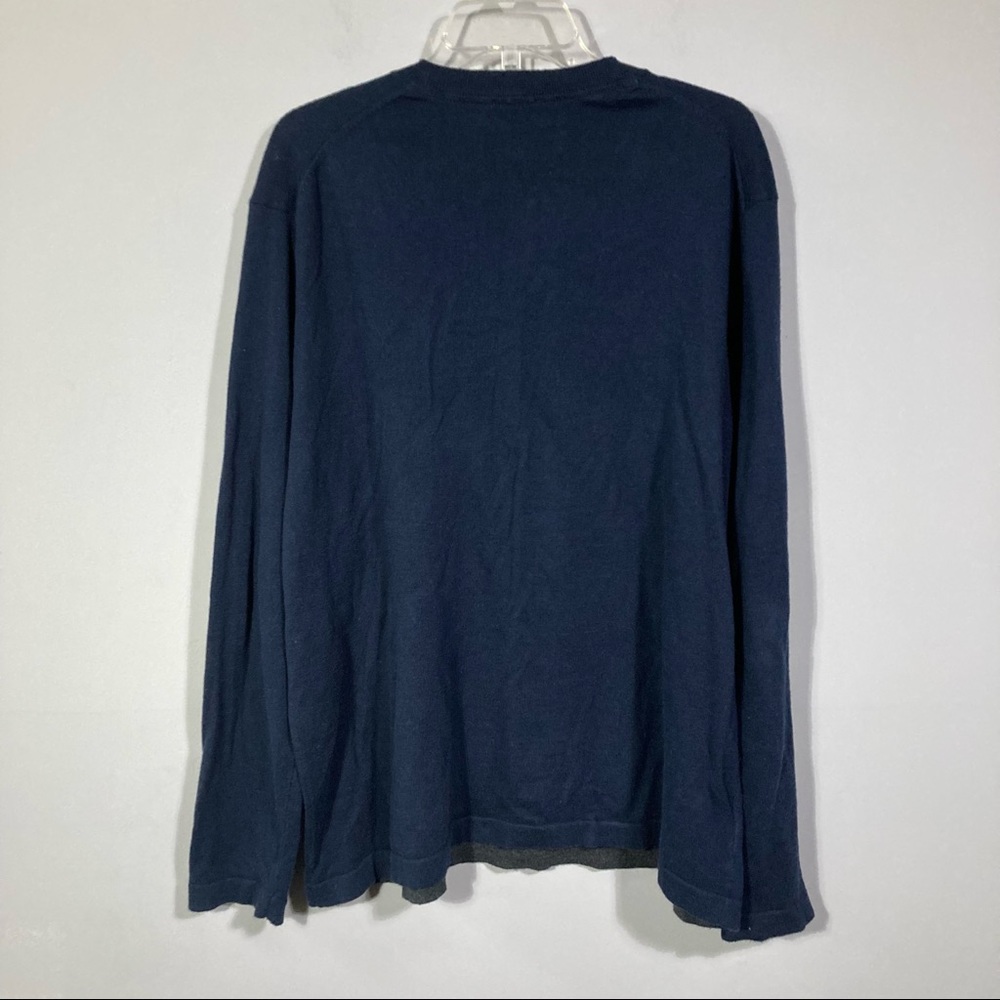 Eddie Bauer Cotton Merino Navy Blue V Neck Pullover Sweater Sz XL - Picture 2 of 3